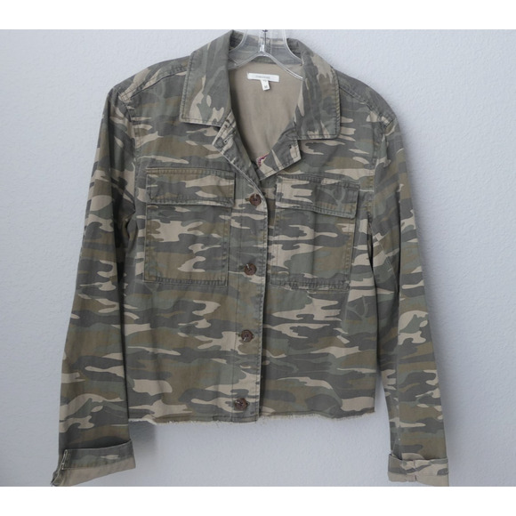Womens Floral Embroidered Camo Jacket MEDIUM Cropped Cotton Military - Picture 1 of 9